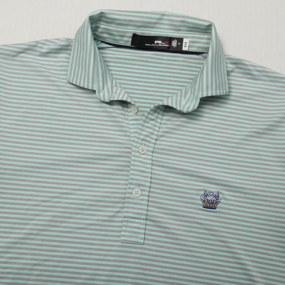 RLX Ralph Lauren Polo Shirt Mens Medium Green Stripe Golf Sommerset HIlls CC